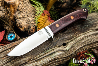 Sak floral knife. Green canvas micarta, bubinga, red g10, on black