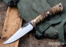 Lon Humphrey Knives: Minuteman - Forged 52100 - Dark Curly Maple - Black Liners - LH28DI027