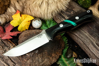 Bark River Knives: Bravo 1 - Black Canvas Micarta - Malachite Spacer