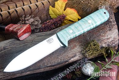 Bark River Knives: Kephart 4 - CPM 3V - Teal Tigertail Maple Burl