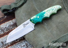 5430  Carter Cutlery: Muteki Signature - Freestyle Neck Knife - Dyed Jigged Bone - Toxic Green G10 Liner - Domed Brass Pins - CC21CJ014