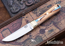 Bark River Knives: Kitsune Tanto - CPM 154 - Brass Bolster - White Texas Fencepost