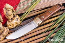 Bark River Knives: Kitsune Tanto - CPM 154 - Brass Bolster - Dark Curly Maple - Mosaic Pins #3