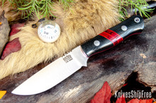 Bark River Knives: Bravo Necker 2 - CPM-S45VN - Black Canvas Micarta - Double Bloody Basin Spacer - Red Liners
