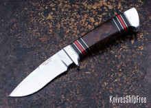 Alan Warren Custom Knives: #2585 Drop Point Hunter - Stabilized Ironwood Burl -  Black & Red G10 Liners - Nickel Silver Accents - CPM 154