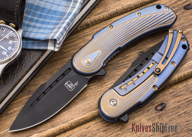 Todd Begg Knives: Steelcraft Series - Bodega - Blue Frame - Blue Diamond  Pattern - Damasteel 101