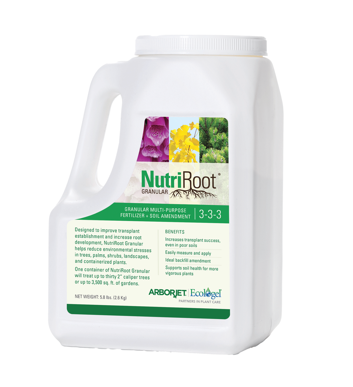 NutriRoot® Granular is a blend of essential minerals, seaweed extract, humic acid, surfactants, and humectants designed to  improve transplant establishment and increase root development.