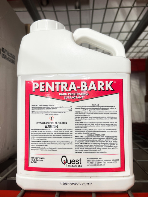 Quest Pentra Bark: bark penetrating surfactant for tree and woody plants with systemic pesticides and nutrients.