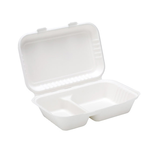 Bagasse 2 Compartment Lunch Box 9"x 6" x 250 - PPS