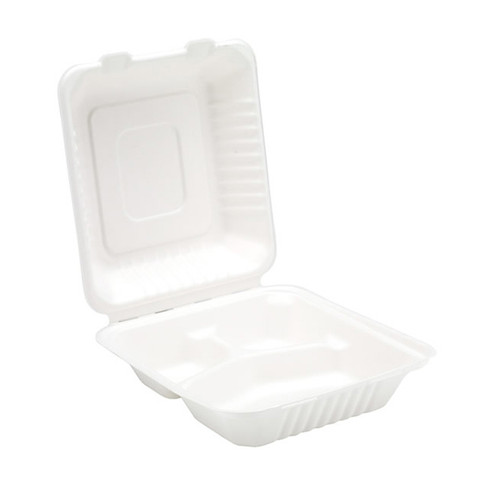 Bagasse 8" 3 Compartment Meal Box x 200