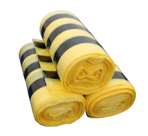 Clinical Yellow Tiger Striped Sacks 14" x 28" x 34" 70L