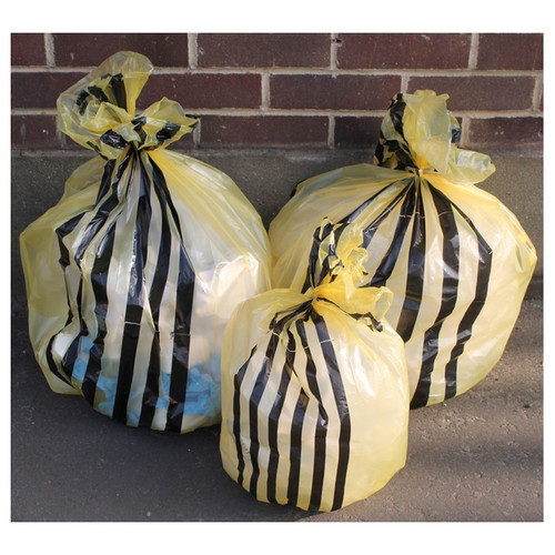 Clinical Yellow Tiger Striped Sacks 11" x 22" x 25"  30L