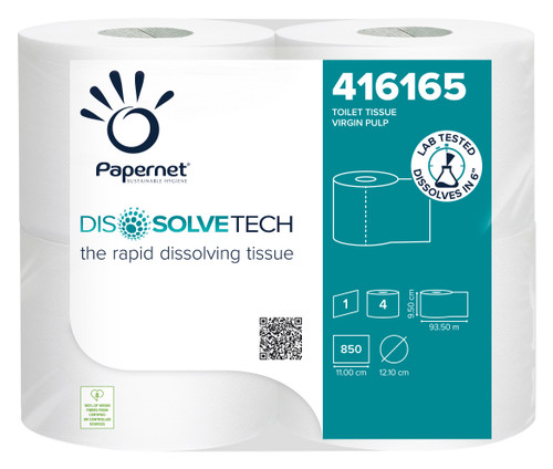 Dissolve Tech 1ply Toilet Roll 850 Sheets x 28