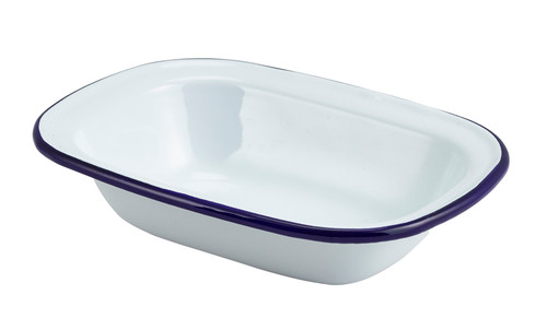 18" Enamel Rectangle Pie Dish White & Blue x12