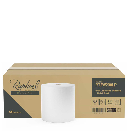 Raphael Roll Towel 2ply White 200m x 6