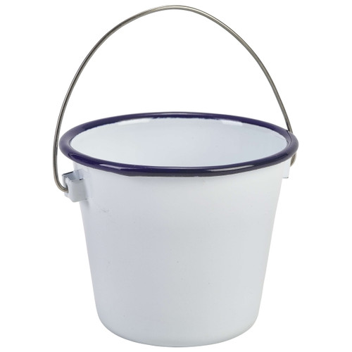 Enamel Bucket White with Blue Rim 16cm Dia x 4