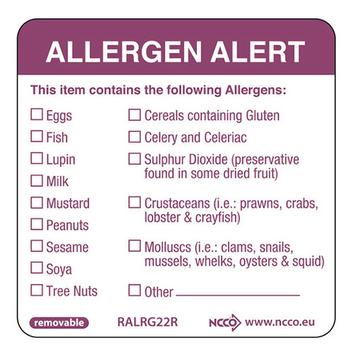 Allergen Alert Label 50mm x 50mm x 500 x Roll