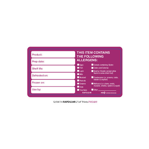 Allergen Product/Shelf Life Label 50mm x 500 Roll