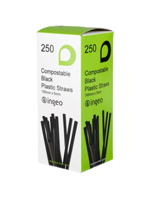Biodegradable Straws Black 8" (20cm) Bendy x 250
