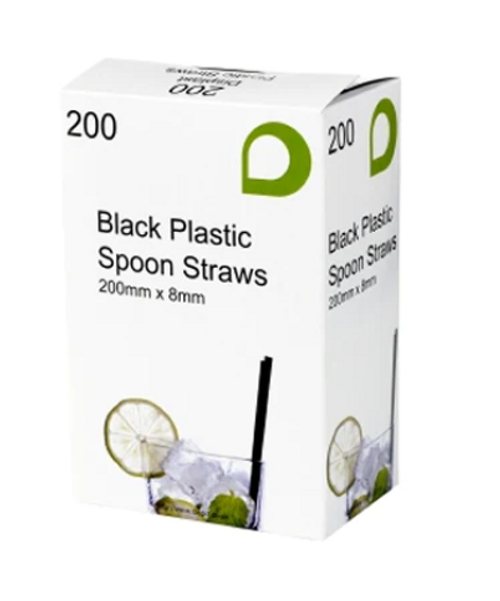 Spoon Straws Black 8" x 200