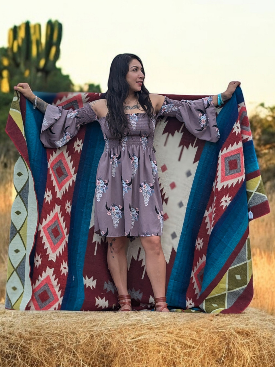 Aztec Reversible Alpaca Blanket - Blue/Teal/Yellow/Black