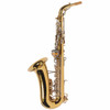 Rear three-quarter view of the Buescher Super 400 alto saxophone. card