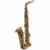 Full rear view of the vintage brass alto saxophone. card