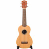 Full front view of the Stagg US60-S soprano ukulele with natural finish on a display stand.