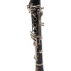 Close-up of the lower joint on a used Selmer Series 9 Bb clarinet showing the serial number and keywork. card