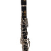 Front view of a used Selmer Series 9 Bb clarinet showing the upper and lower joints with silver-plated keys. card