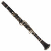 Full view of the vintage Buffet Crampon professional B♭ clarinet with silver-plated keys, assembled on a white background. card