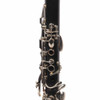 Close-up of the upper joint of the Buffet B10 clarinet showing the silver-plated keywork and tone holes. card