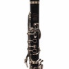 Close-up of the upper joint showing Selmer branding, tone holes, and keywork. card