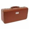 Brown Selmer clarinet hard case exterior showing edge wear, scuffs, metal hardware, and handle. card