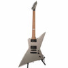 Full front view of ESP LTD EX-50 electric guitar with angular body, metallic silver finish, rosewood-colored fingerboard, and black hardware. card