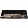 Gemeinhardt 3SHB flute disassembled into three sections and stored inside its open fitted hard case. card