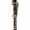 Close-up of the lower joint of the Yamaha 450N clarinet highlighting the silver-plated keys and tone holes. card
