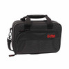 Gator clarinet carrying case with shoulder strap, carrying handles, and front accessory pocket. card