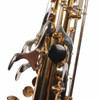 Close-up of the thumb rest and rear key mechanism on the Yamaha YAS-200ADII alto saxophone. card