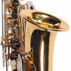 Close-up of the engraved bell on the Yamaha YAS-200ADII Advantage alto saxophone with gold lacquer finish. card