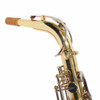 Close-up of the Yamaha YAS-23 alto saxophone neck with octave key mechanism and cork. card