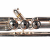 Rear close-up of the B&S Challenger II trumpet valve buttons and third valve slide stop. card