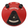 Front view of the Dallas-Arbiter Fuzz Face fuzz effects pedal displaying the Volume and Fuzz controls, footswitch, and classic round red enclosure. card