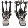Front view of Pearl P-2002C double bass drum pedals showing footboards, chain drives, and spring assemblies. card