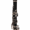 Close-up of the upper joint on a used Selmer Soloist CLSOL300R clarinet highlighting the silver-plated keys and tone holes. card