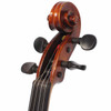 Close-up of the viola scroll and pegbox with four dark tuning pegs. card
