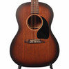 Front body close-up of the Gibson LG-2 All Mahogany Faded acoustic guitar showing the soundhole, bridge, and pickguard. card
