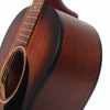 Close-up of the side of the Gibson LG-2 All Mahogany Faded acoustic guitar showing the mahogany grain and body depth. card
