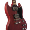 Close-up front view of the 2010 Epiphone SG G-400 Worn Cherry electric guitar showing the dual humbuckers, controls, and bridge.