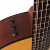 Close-up of the onboard Taylor preamp control knobs on the upper bout of the 2007 Taylor 355ce 12-string acoustic-electric guitar. card